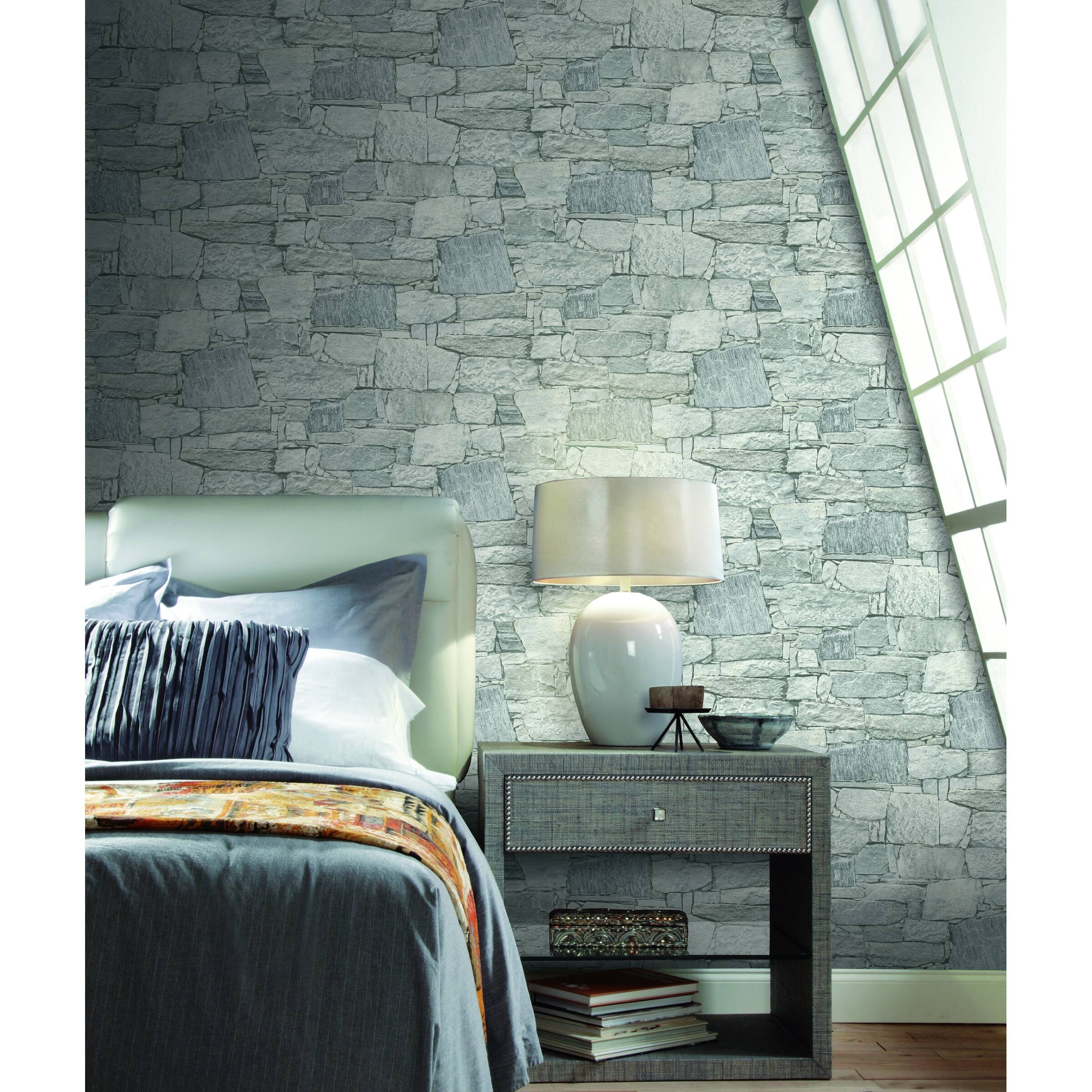 Lansing 20' L x 27" W Stone Peel and Stick Wallpaper Bed Bath
